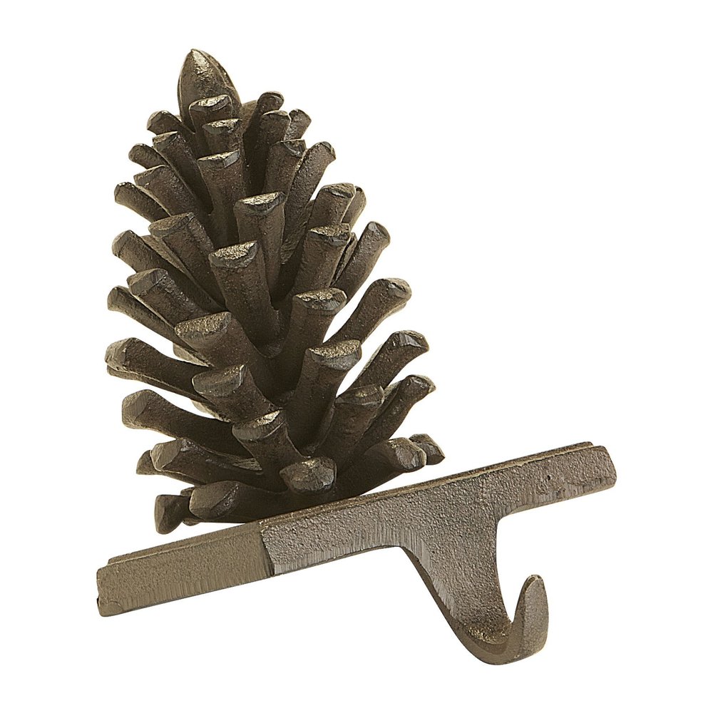 Abbott Collection Cast Iron Pinecone Stocking Holder, Dark Brown (8" H)