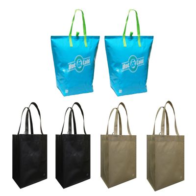 (2) Insulated Aqua Color Tote Bags + (4) Reusable Grocery Totes w/Bottle Compartments
