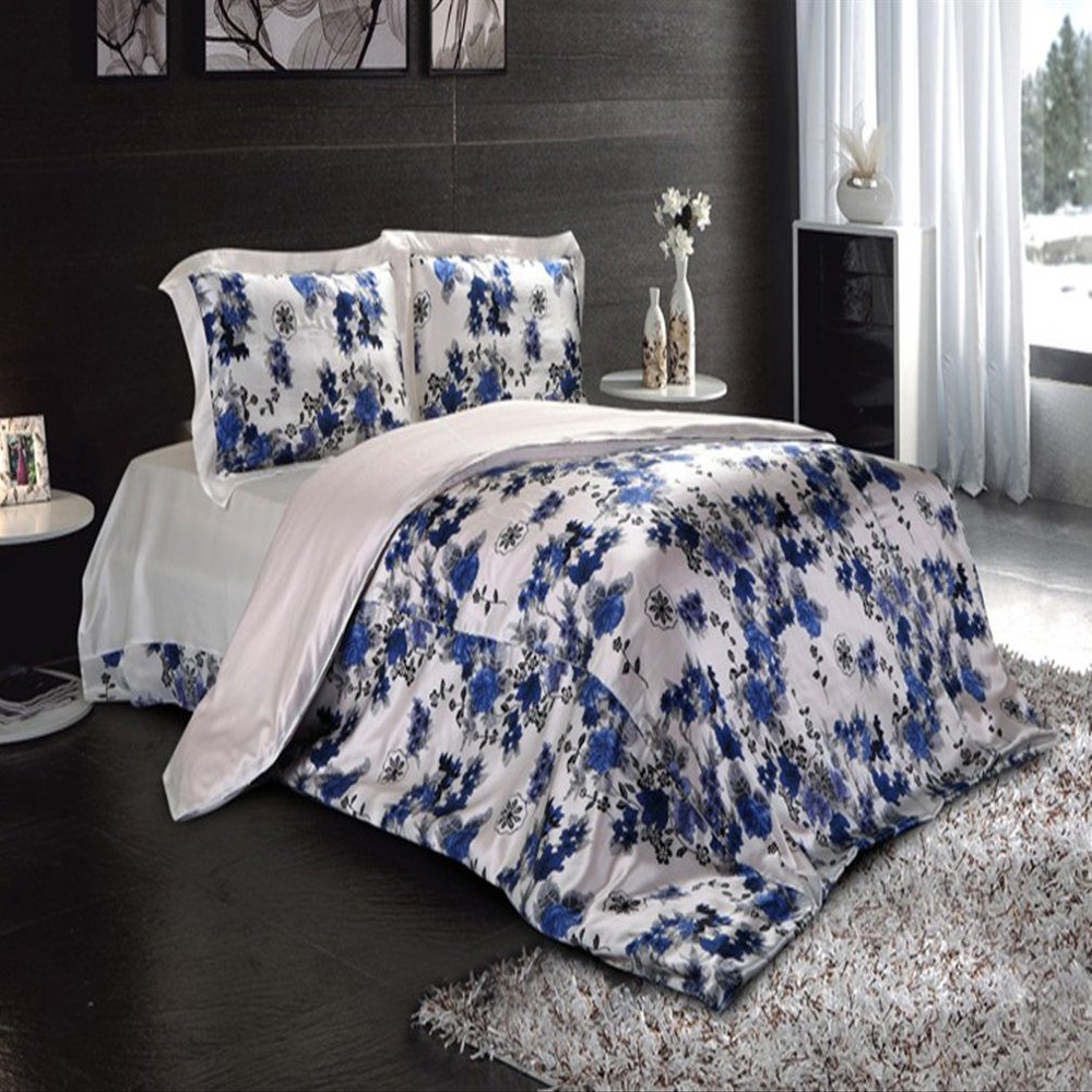 Maxfeel 1pc Silk Duvet Cover, Quilt Cover, Comforter Cover,Silk Bedding 100% 16.5mm Printed Mulberry Silk,Charmuse Silk, Queen Cal.King Full King Twin #2126 (Cal King)