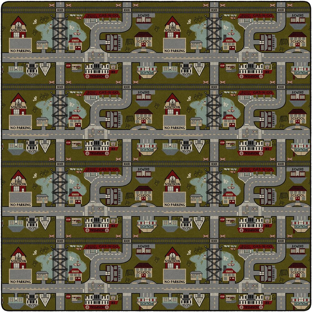 Flagship Carpets Places to Go Play Carpet Rug for Home or School Learning Area, Childrens Classroom, Kid's Bedroom or Playroom, Square, 12' x 12', Tranquility