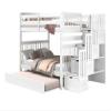 Bedz King Stairway Bunk Beds Full Over Full, 4 Step Drawers, Full Trundle, White view 2
