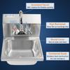 ACE HS-0810WG Mini Wall Mount Hand Sink with Faucet & Strainer, ETL Certified view 3