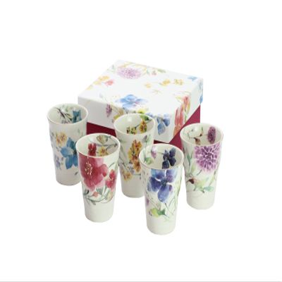 01805 Ceramic Indigo Floral Watercolor Free Cup Assortment, Multicolor, Size: Approx. 2.8 inches (7 cm), H 3.5 inches (8.8 cm)