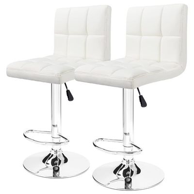 2 White Modern Adjustable Counter Swivel Pub Style Bar Stools / Barstools (White)