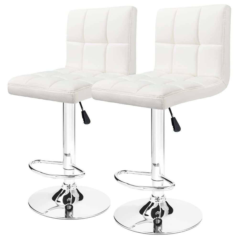 2 White Modern Adjustable Counter Swivel Pub Style Bar Stools / Barstools (White)
