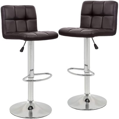2 Brown Modern Adjustable Counter Swivel Pub Style Bar Stools / Barstools (Brown)