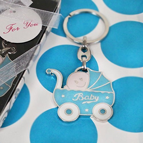 6 Baby Shower Bundle of Joy Blue Baby Carriage Shaped Key Chain Favor Party Supplies