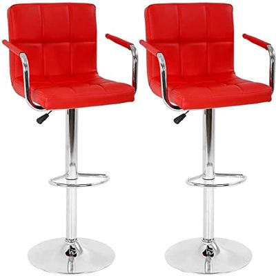2 Red Modern Adjustable Counter Swivel Pub Style Bar Stools / Barstools (Red)