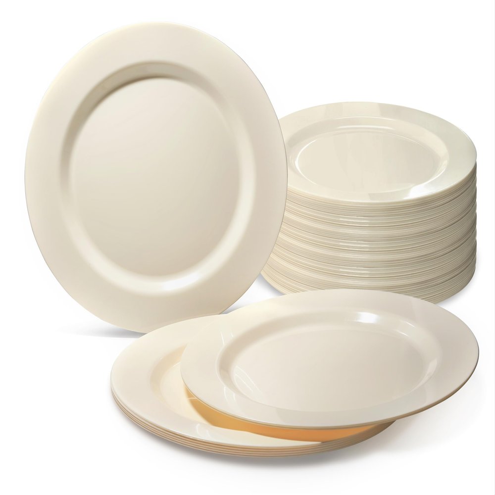 " OCCASIONS " 120 Plates Pack, Heavyweight Disposable Wedding Party Plastic Plates (6.25'' Dessert/Bread Plate, Plain Ivory)