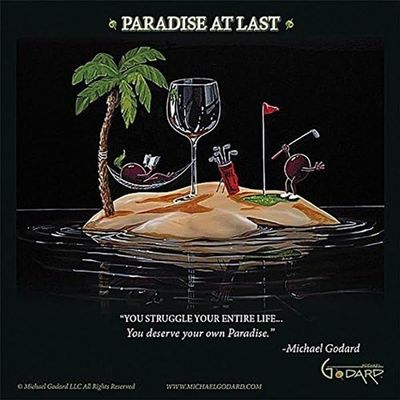 Picture Peddler Paradise at Last Michael Godard Funny Cocktail Wine Golf Fantasy Print Poster 12x12