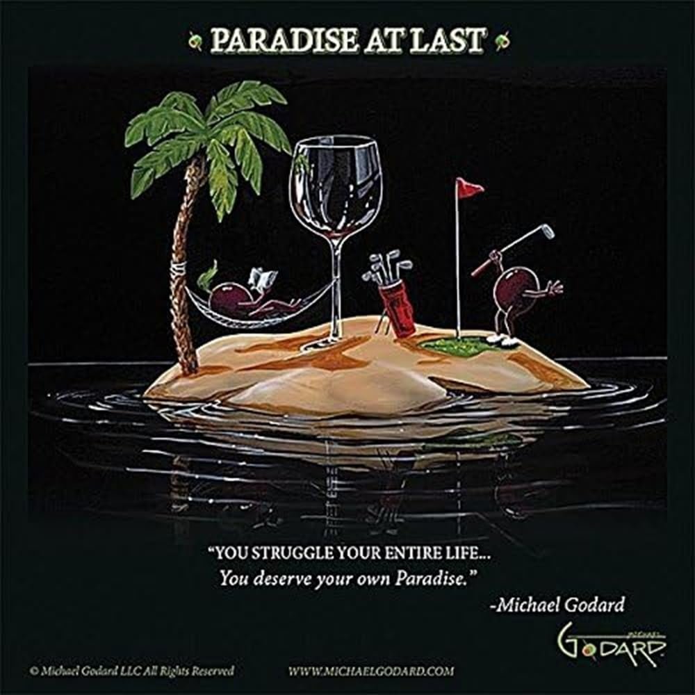 Picture Peddler Paradise at Last Michael Godard Funny Cocktail Wine Golf Fantasy Print Poster 12x12