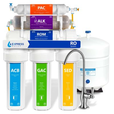 Express Water Reverse Osmosis Alkaline Water Filtration System  10 Stage RO Water Filter with Faucet and Tank  Under Sink Water Filter with Alkaline Filter for Added Essential Minerals  50 GPD