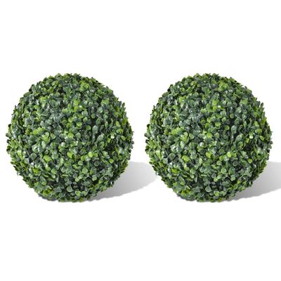 vidaXL Artificial Boxwood Topiary Balls - Set of 2 Weather- Plastic Greenery Balls for Indoor/Outdoor Decorative Use - 13.8 Inches Diameter