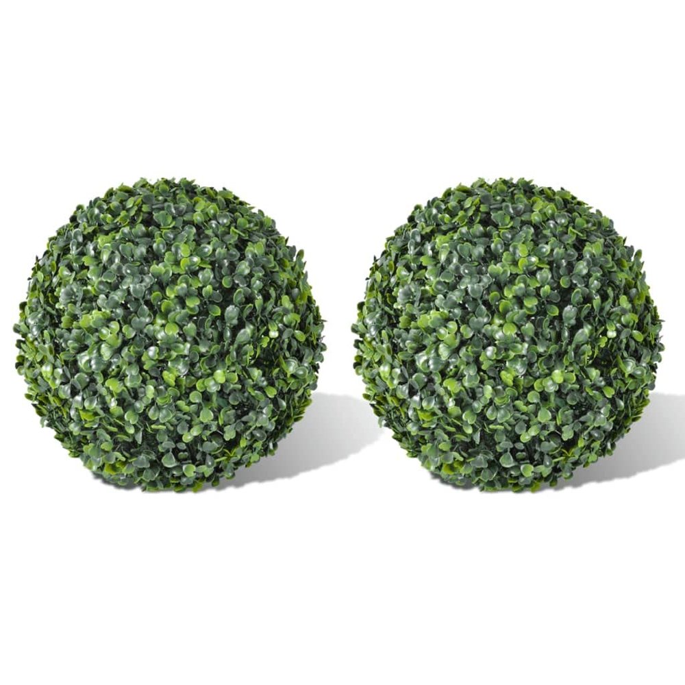 vidaXL Artificial Boxwood Topiary Balls - Set of 2 Weather- Plastic Greenery Balls for Indoor/Outdoor Decorative Use - 13.8 Inches Diameter