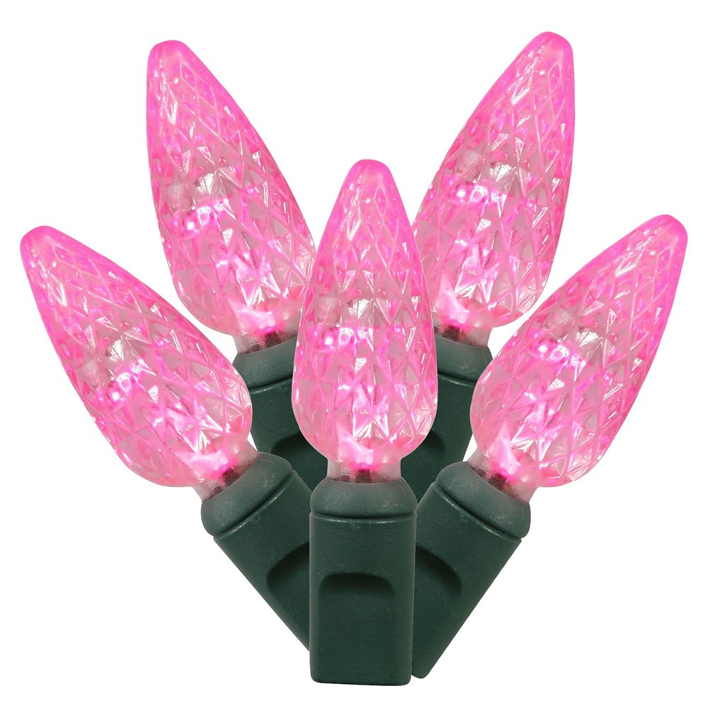 Vickerman 100 Light C6 LED Light Set Pink Lights on Green Wire