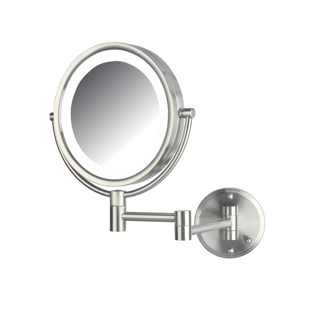 JERDON Wall-Mounted Vanity Mirror with Lights - Hard Wired Makeup Mirror with 8X Magnification & Nickel Finish - Direct Wire Model HL88NLD