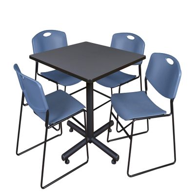 Regency Kobe 42-Inch Square Breakroom Table, Grey, and 4 Zeng Stack Chairs, Blue