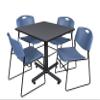 Regency Kobe 42-Inch Square Breakroom Table, Grey, and 4 Zeng Stack Chairs, Blue view 1