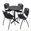 Cain 30" Round Breakroom Table- Grey & 4 'M' Stack Chairs- Black view 1