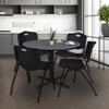 Cain 30" Round Breakroom Table- Grey & 4 'M' Stack Chairs- Black view 2