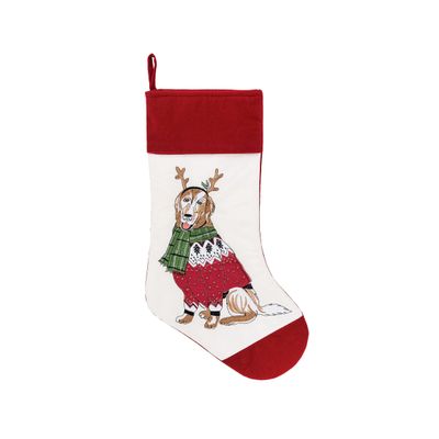C&F Home 8.5" x 20" Christmas Dog Embroidered Hanging Large Xmas Stocking Winter Holidays Home Living Room Fireplace Mantle Cotton Gift Stocking Stuffer Seasonal Decor Decoration Red