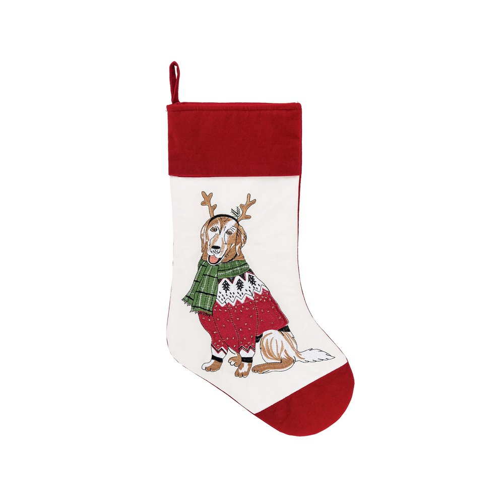 C&F Home 8.5" x 20" Christmas Dog Embroidered Hanging Large Xmas Stocking Winter Holidays Home Living Room Fireplace Mantle Cotton Gift Stocking Stuffer Seasonal Decor Decoration Red