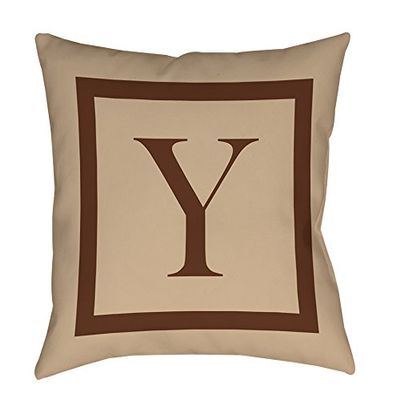 Manual Woodworkers & Weavers Square Throw Pillow, 14-Inch, Monogrammed Letter Y, Caramel Classic Block