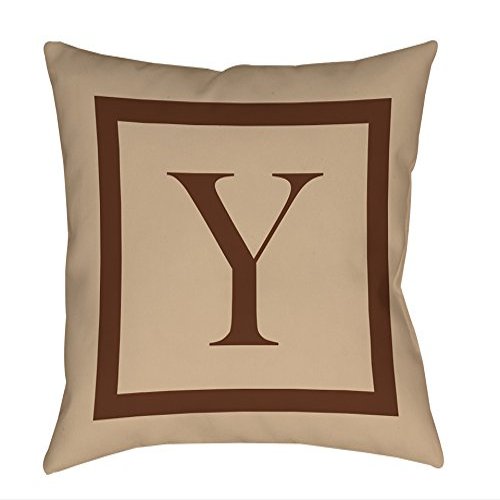 Manual Woodworkers & Weavers Square Throw Pillow, 14-Inch, Monogrammed Letter Y, Caramel Classic Block