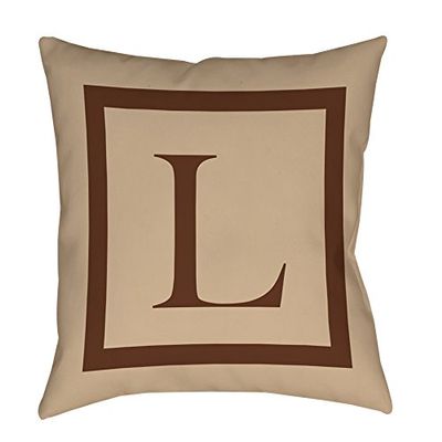 Manual Woodworkers & Weavers Square Throw Pillow, 14-Inch, Monogrammed Letter L, Caramel Classic Block