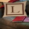 Manual Woodworkers & Weavers Square Throw Pillow, 14-Inch, Monogrammed Letter L, Caramel Classic Block view 2