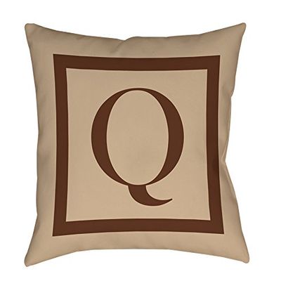 Manual Woodworkers & Weavers Square Throw Pillow, 14-Inch, Monogrammed Letter Q, Caramel Classic Block