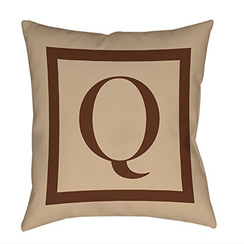 Manual Woodworkers & Weavers Square Throw Pillow, 14-Inch, Monogrammed Letter Q, Caramel Classic Block