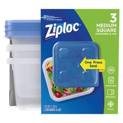 Ziploc Plastic Food Storage Container Set, Clear, Pack of 3
