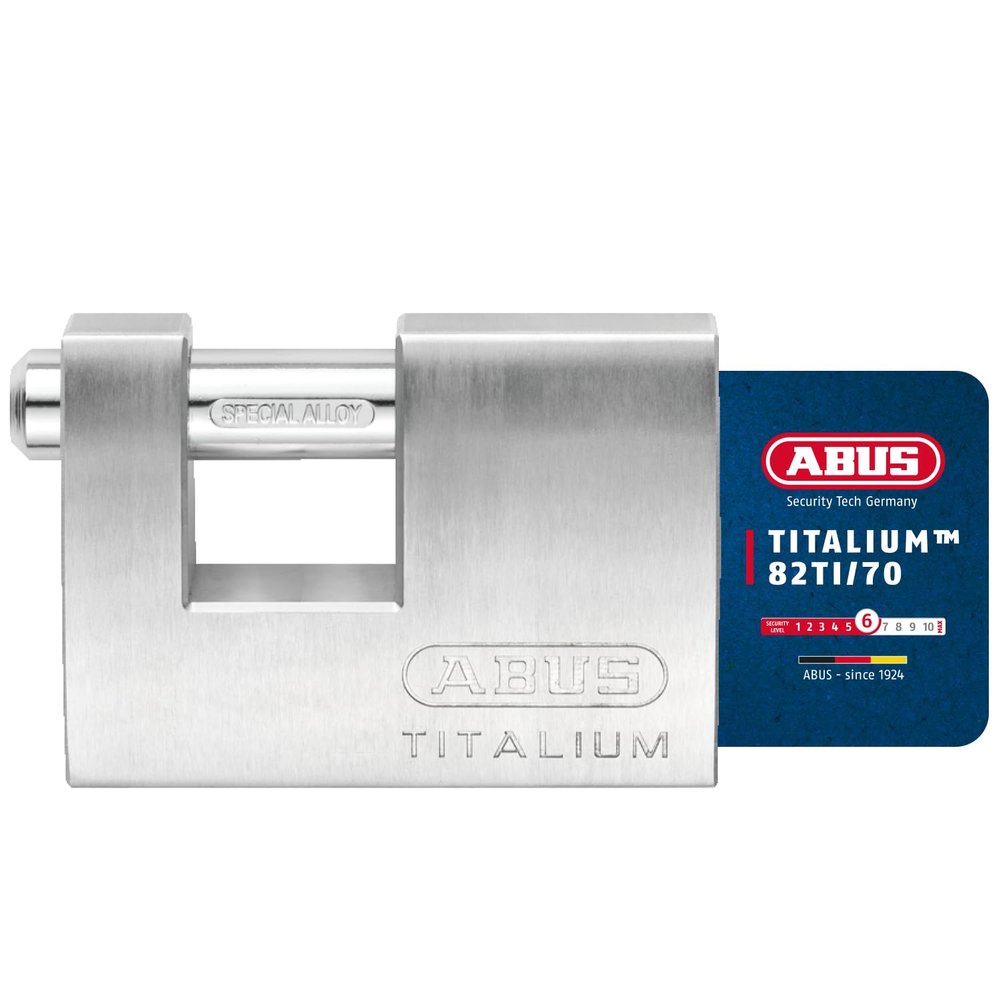 ABUS TITALIUM Padlock 82TI/70 - Monoblock Lock for Special Areas - with Thick Hardened Steel Shackle - 24673 - ABUS Security Level 6 - Silver