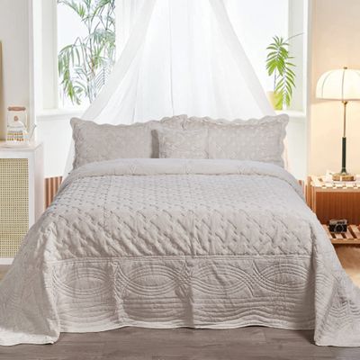 Home Soft Things Oversized King 4 Piece Faux Fur Quilted Tatami Bedspread Bedding Set, Soft Plush Warm Breathable Durable Quilt Coverlet Set with Matching Shams Pillows, 120" x 120", Taupe