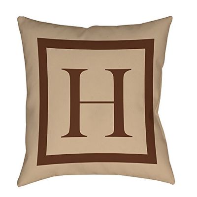Manual Woodworkers & Weavers Square Throw Pillow, 14-Inch, Monogrammed Letter H, Caramel Classic Block