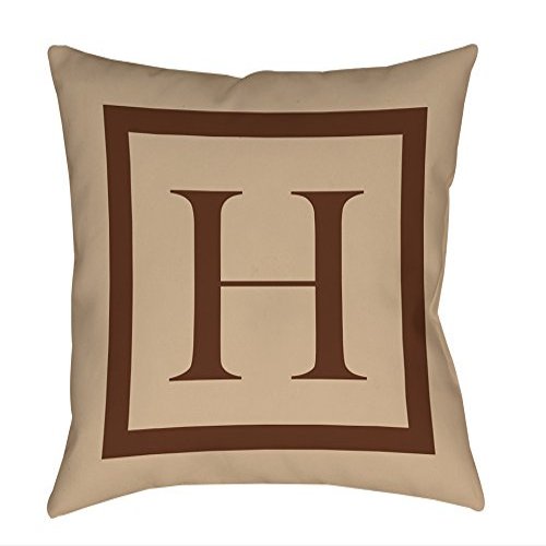Manual Woodworkers & Weavers Square Throw Pillow, 14-Inch, Monogrammed Letter H, Caramel Classic Block
