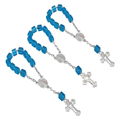 25 Pc Baptism Favors Mini Rosaries Turquoise with Silver Plated Accents/communion Favors Recuerditos De Bautismo/Christening Favors/Decenarios/ Decades/Finger Rosaries