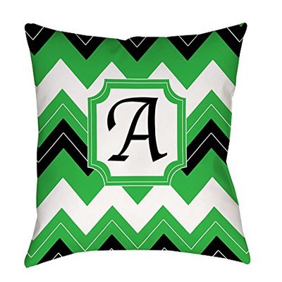 Manual Woodworkers & Weavers Square Throw Pillow, 14-Inch, Monogrammed Letter A, Black Chevron