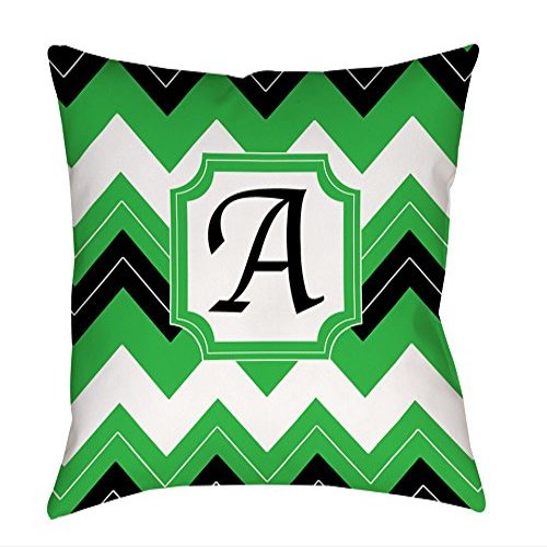 Manual Woodworkers & Weavers Square Throw Pillow, 14-Inch, Monogrammed Letter A, Black Chevron