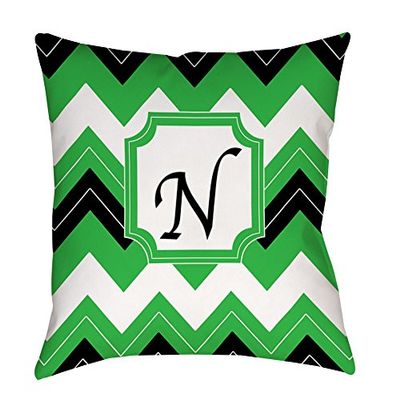 Manual Woodworkers & Weavers Square Throw Pillow, 14-Inch, Monogrammed Letter N, Black Chevron