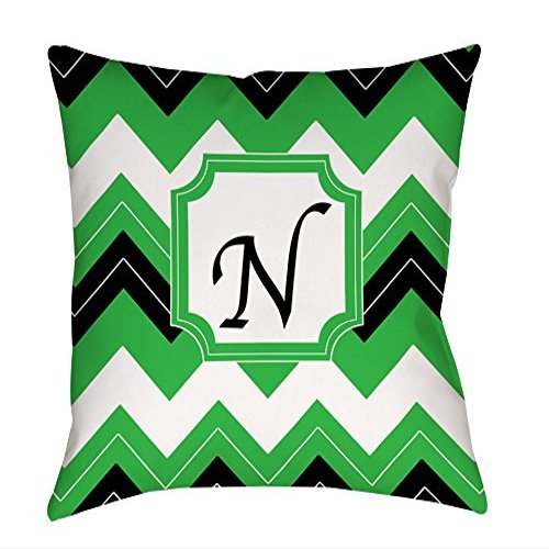 Manual Woodworkers & Weavers Square Throw Pillow, 14-Inch, Monogrammed Letter N, Black Chevron