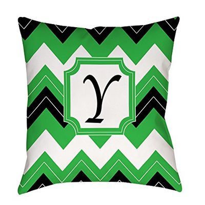 Manual Woodworkers & Weavers Square Throw Pillow, 14-Inch, Monogrammed Letter Y, Black Chevron