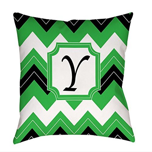 Manual Woodworkers & Weavers Square Throw Pillow, 14-Inch, Monogrammed Letter Y, Black Chevron