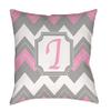 Manual Woodworkers & Weavers Square Throw Pillow, 14-Inch, Monogrammed Letter I, Pink Chevron view 1