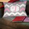Manual Woodworkers & Weavers Square Throw Pillow, 14-Inch, Monogrammed Letter I, Pink Chevron view 2