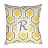 Manual Woodworkers & Weavers Square Throw Pillow, 14-Inch, Monogrammed Letter R, Yellow Honeycomb view 1