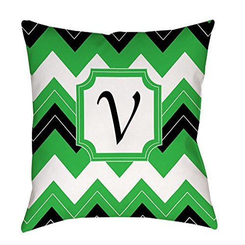 Manual Woodworkers & Weavers Square Throw Pillow, 20-Inch, Monogrammed Letter V, Black Chevron
