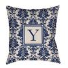 Manual Woodworkers & Weavers Square Throw Pillow, 26-Inch, Monogrammed Letter Y, Blue Damask view 1