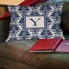 Manual Woodworkers & Weavers Square Throw Pillow, 26-Inch, Monogrammed Letter Y, Blue Damask view 2